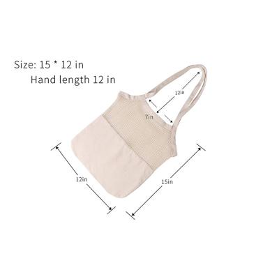 China Eusable Eco-Friendly Cotton Handled Mesh Shopping Tote Bag For Fruit Net Vegetable Grocery Bag With Canvas Bottom for sale