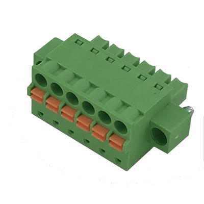 China PA66 3.81mm Female Pitch 6pins Spring Type Screwless Terminal Block Pluggable With Flange Ear XK15EDGKDM-3.81-6P for sale