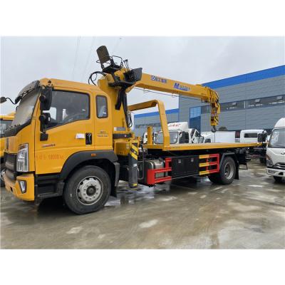 China Road Rescue China Road Rescue Vehicle 8 Ton HOWO 4x2 Road Flatbed Wrecker Truck With 8 Ton Crane Lifting for sale