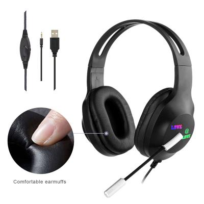 China Headband Customize Pattern Wired Earphone RGB Light Gaming Headset With Microphone For Gamer for sale