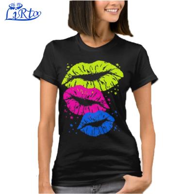 China Custom black short sleeve women corey tiger 80s vintage anti-pilling lips and stars kisses t-shirt with silk screen printing for sale