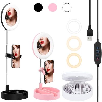 China PORTABLE 3 Kinds of Color Temperature G3 LED Mirror Fill Light Selfie Ring Lamp Camera Smart Phone Flash Holder for sale