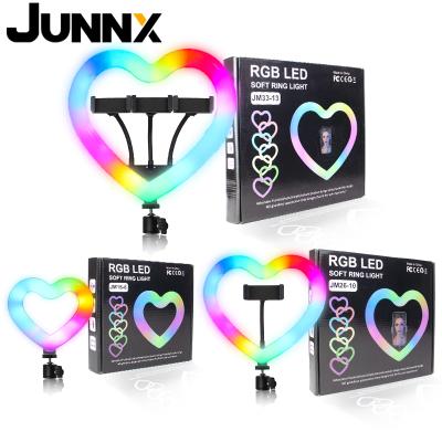 China JUNNX 360 Degree Mini Kawaii RGB Love Ringlight Beauty MINI Photo Fill Makeup 6inch 10inch 13inch Heart Shape Ring Light For Phone for sale