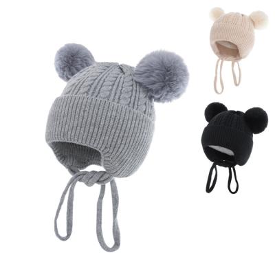 China Casual Winter Knitted Baby Hood Hat Boy Newborn Girls Kids Hat Pompom Fur for sale