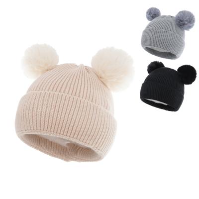 China Winter Baby Casual Warm Hats Knitted Boy Girl Kid Hats Kids Hat Mickey Style Fur Pompom for sale