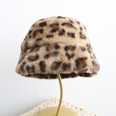 China Plush Customized Leopard Pattern Winter Fleece Fur Kid Children Warm Bucket Hats for sale