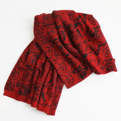 China Fashion Design Women's Acrylic Rose Printed Winter Warm Shawl Scarf For Women for sale