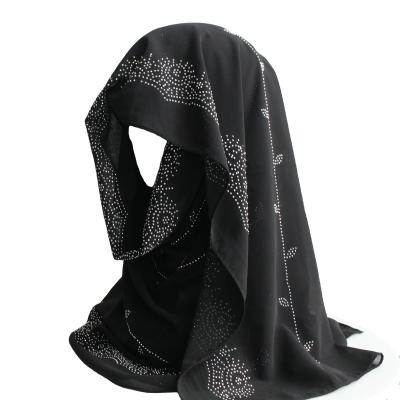 China Polyester Muslim Hijabs Leaf Crystal Decorated 100% Polyester Women Head Cover Scarf Shawls for sale