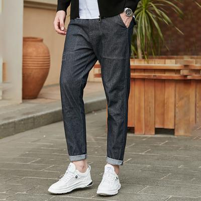 China Custom Logo Casual Men Plain Color Breathable Cotton Pants Boy's Plus Size Oversized Men's Breathable Jeans Trousers for sale