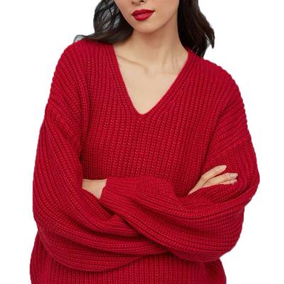 China Custom Casual Simple Ladies Anti Shrink Plus Size V Neck Cashmere Long Hoodie Loose Knitwear Plus Size Women's Sweaters for sale