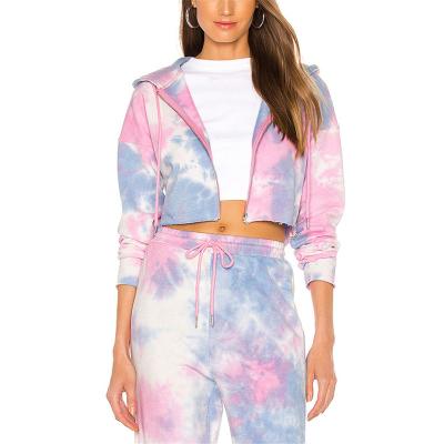 China Anti-Wrinkle Private Label Ladies Fitness Zipper Drawstring Sweatshirt Tie Dye College Casual Hoodie Plus Size Hoodie for sale