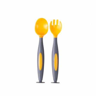 China BPA Free Children's Fork and Spoon Set Baby Food Supplement Portable Tableware Learning to Eat Spoon with Suction Cup Can Fix Spoon for sale