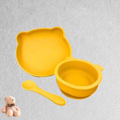 China Soft Children's Dinner Silicone Cup Dish All-in-one Complementary Bowl Food Baby Suction Bear Tableware Food Grade Set for sale