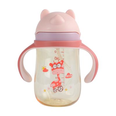 China Wholesale BPA Free Baby Water Cup PPSU With Handle Thickened Baby Learning Drinking Cup Easy To Clean Children Cartoon Straw Cup for sale