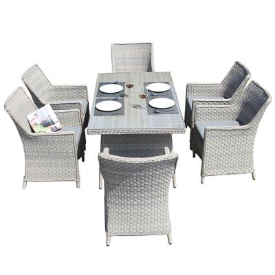 China Modern Aluminum Frame Pe Rattan Garden Dining Sets Rattan Table And Wicker Chair 6pcs for sale