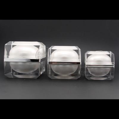 China Luxury high quality square acrylic cosmetic jars round and cream acrylic lotion set shape packaging box jar bottle for sale