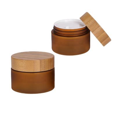 China Hot Sale Nature Food Grade 5oz 150g Biodegradable Cosmetic Packaging Round Frosted Amber With Bamboo Lid Bamboo Plastic Jar for sale