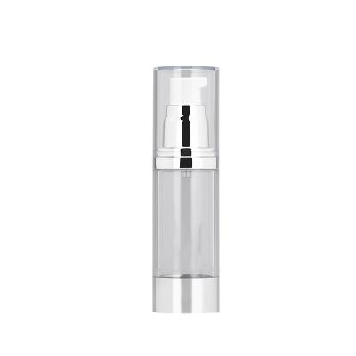 China High End Tetragonum Vacuum Emulsion Bottle 50ml Cosmetics Sprayer Pump Silver Plated Clear Plastic Bottle for sale