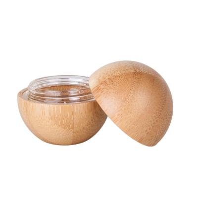 China Skin Care Cream Ball Shape 5g Bamboo Cosmetic Cream Jars, Lid Bamboo Plastic Jar Bamboo Cosmetic Packaging for sale