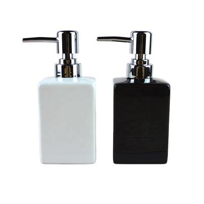 China Free Samples 320ml Black White Square Viable High Quality Ceramic Lotion Bottle For Hotel Home Hand Wash Shampoo Sanitizer Bottle for sale