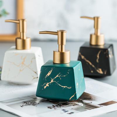 China Gold Viable Line Luxury Rectangle Square Cone Colorful Ceramic Lotion Bottle For Hotel Home Hand Wash Sanitizer Lotion Pump Bottle for sale