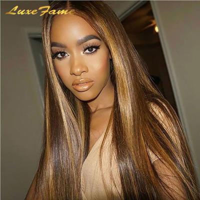 China Cheap Silky Straight Wave Highlighted Cuticle Aligned Wig, Hair Factory P4/27 Colored Lace Front Brazilian Wig, Wholesale Hd Woman Hair Extension Wig for sale