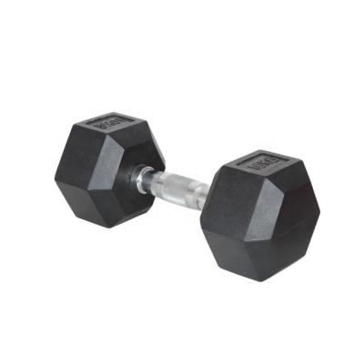 China Black Weightlifting Accessories Rubber Covered Basic Equipment Fitness Gym Dumbbell Hex Dumbbell Rubber Dumbbell for sale