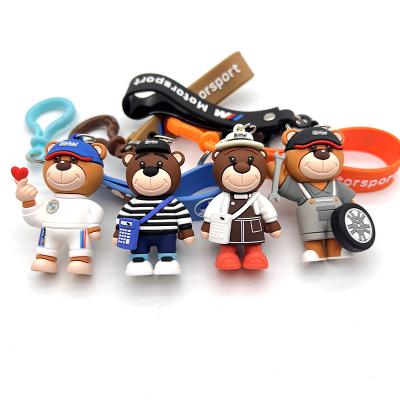 China Cute Suvenir Gift 3D Cartoon Bear Charm Keychain Keyring Lanyard Lanyard Car Key Bag for sale