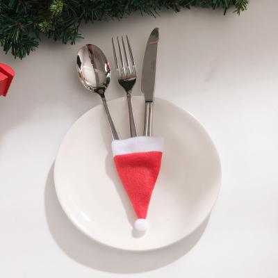 China Chirstmas Decor Mini Santa Hat Christmas Hat Cover Wine Bottle For Fork And Knife Decoration for sale