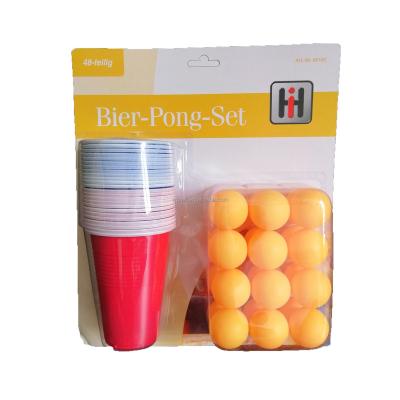 China Customized custom plastic logo 12oz 16oz print logo beerpong set for 24 cups and 24 for sale