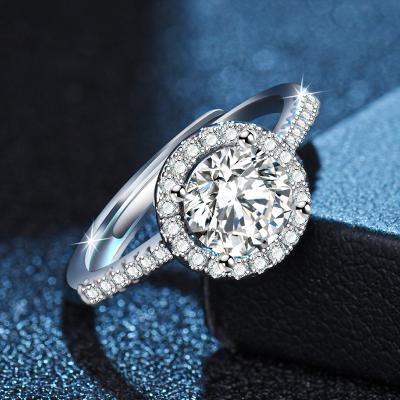 China Romantic Round Simulation Moissanite Diamond Ring Female Ins Fashion Temperament Full Diamond Ladies Wedding Opening Four-claw Ring for sale