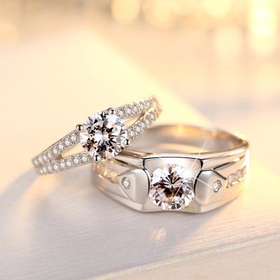 China FASHIONABLE European and American Silver Plated Wedding Diamond Ring Pair of Valentine's Day Couples Ring Set S925 for sale