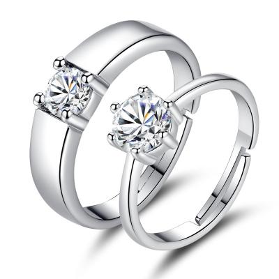 China FASHIONABLE European and American Silver Plated Wedding Diamond Ring Pair of Valentine's Day Couples Ring Set S925 for sale