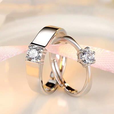 China Open Engagement Ring Set Fashion Ring Live Mouth Wedding Diamond Pair Ring White Gold Plated 18k Romantic Fashion Couples for sale