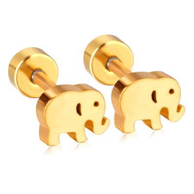 China Fashionable new personality wild elephant two color screw plug earrings stainless steel gold plated silver earrings factory direct sales for sale