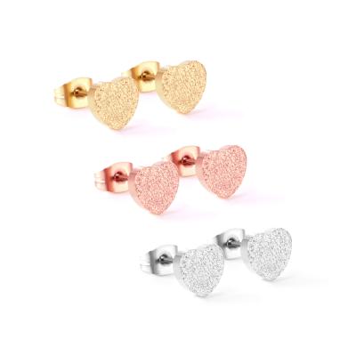 China Heart TRENDY Fashion Stud Earrings Stainless Steel Gold Hot Selling Simple Tricolor Frosted Fast Shipping for sale