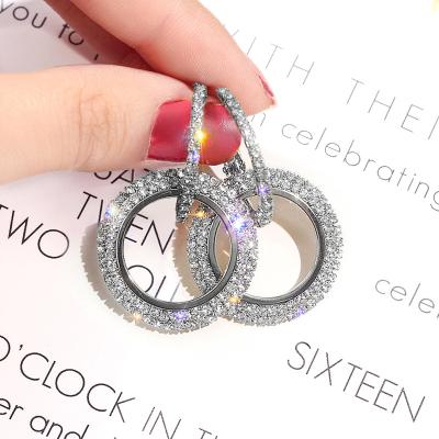 China TRENDY European and American Fashion Gold Filled Earrings Silver Zircon Pendant Real Long Earrings Adjust Brass Earrings for sale