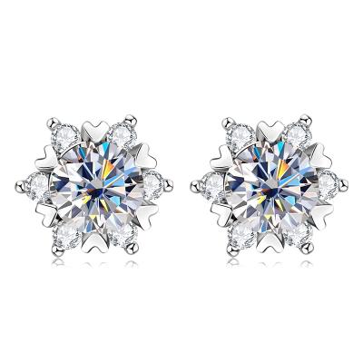 China European and American S925 Sterling Silver Mozanstone Earrings Sunflower Fashionable round 0.8 carat women's fashion earrings for sale