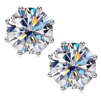 China 2 Carat TRENDY Moissanite Stud Earrings 925 Sterling Silver Round Simple Eight-claw Fashion All-match Stud Earrings For Women for sale