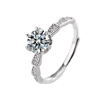 China Romantic European and American Classic Six-claw Inlaid 925 Sterling Silver Moissanite Ring Women Diamond Ring Luxury Marriage Proposal for sale