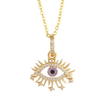 China TRENDY Hot Sale Micro Inlaid Colorful Zircon Necklace Fashion Hamsa Necklace Jewelry 18K Gold Plated Retro Pendant Necklace Set for sale