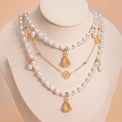 China FASHIONABLE new trend multilayer pearl necklace layered retro style jewelry accessories fast shipping for sale