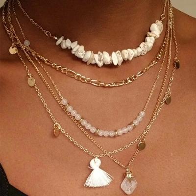 China Fashionable new style resin gravel European and American multi-layer gold chain pendant women's collarbone suit for sale