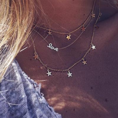 China FASHIONABLE European and American pentagram love letters necklace female multilayer ladies gold necklace wedding jewelry set spot wholesale for sale