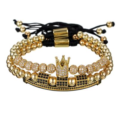 China FASHIONABLE European and American Hot-selling Diamond Ball Beaded Crystal Copper Inlay Set Zirconium Ladies Bracelet Set Crown Bracelet for sale