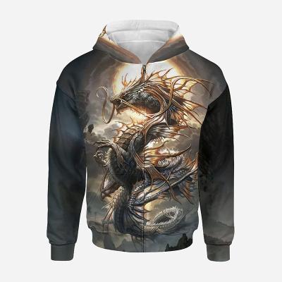 China Anti-Wrinkle Dragon Printed Hooded Men Women Kids Fashion Casual Jacket Autumn Zip Up Hoodies Long-Sleeved Spring Retro Oversized Sweatshirts for sale