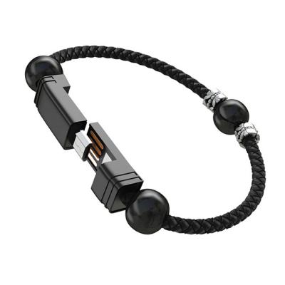 China USB 2,0 het Laden Kabel met Armband 22.5cm 480Mbps van het Parels Draagbare Leer Te koop