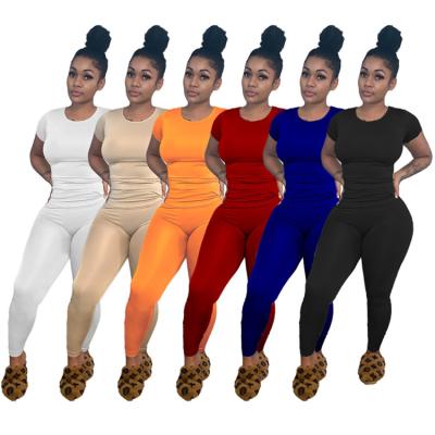 China Anti-pilling Solid Color Summer Rib Knit 2 Piece Amazon Women's Two Piece Set 2022 Outfit Pants Set for sale