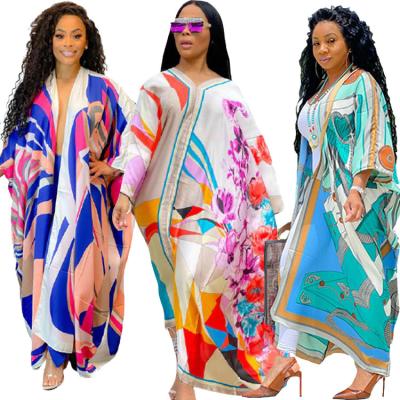 China 2022 New Arrivals Anti-Static Plus Size Dress Women Casual V-Neckline Printing Summer Maxi Dresses Loose Ethnic Clothing for sale