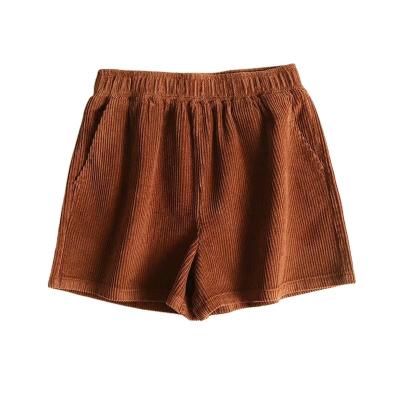 China New Plus QUICK DRY Elastic Waist High Ribbed Velvet Shorts Women Hide Pockets Casual Hot Shorts for sale